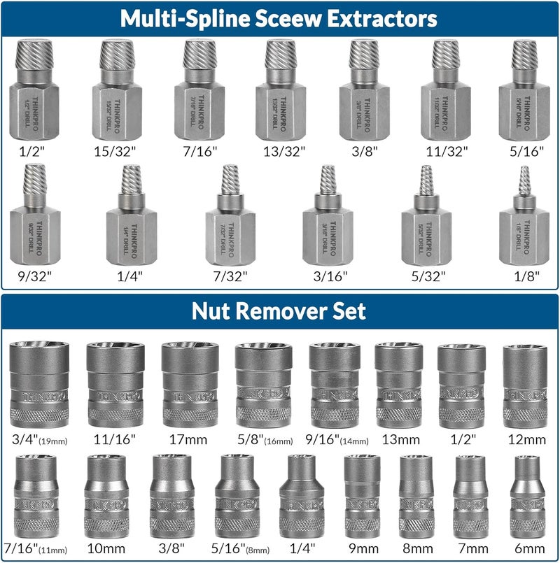 Thinkpro Screw & Bolt Extractor Set and Left Hand Drill Bit Kit,54 PCS Easy Out Stripped Screw Remover with Hex Adapter,Lug Nut Remover for Broken,Damaged,Rusted,Rounded-Off Studs. - Image 2
